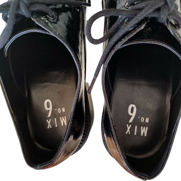 MIX NO. 6 | Black Oxford Heels Chunky Lug Sole Faux Vegan Leather Shiny Goth10 - Picture 11 of 15